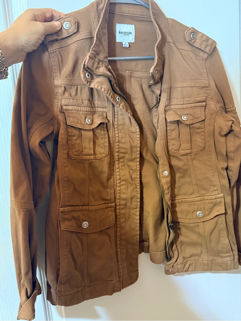 Kensie Jeans Brown Military Utility Cargo Jacket Size Small